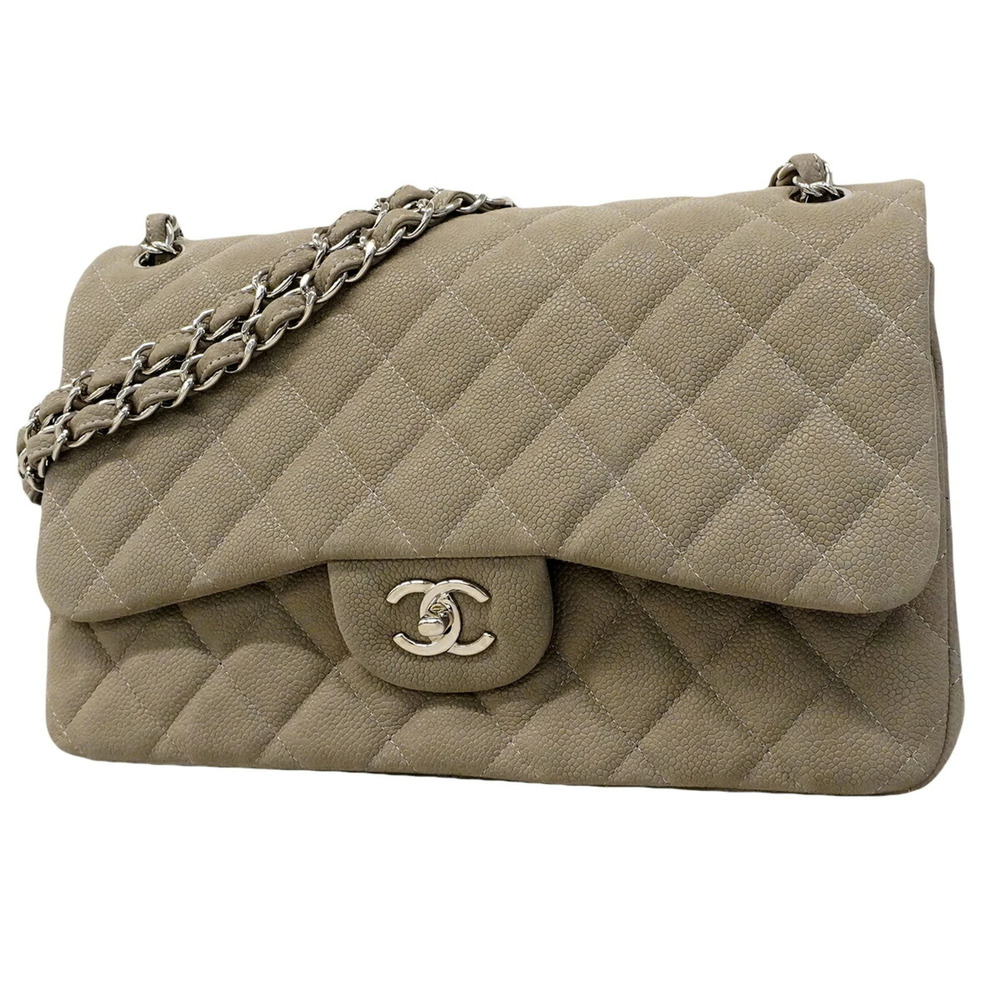 Chanel Shoulder Bag, Large Matelassé, Double Flap, Chain, Caviar Leather, Gra...